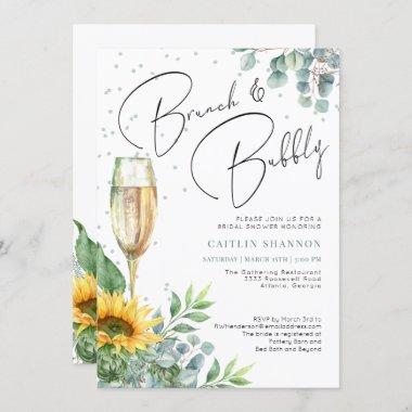 Brunch and Bubbly Elegant Sunflower Bridal Shower Invitations