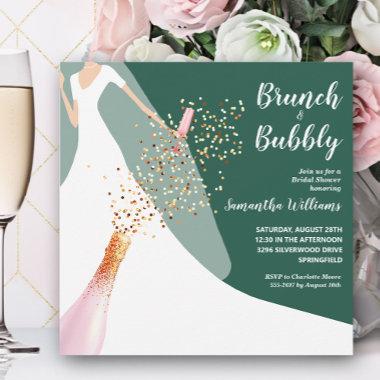 Brunch and Bubbly Emerald Bridal Shower Invitations