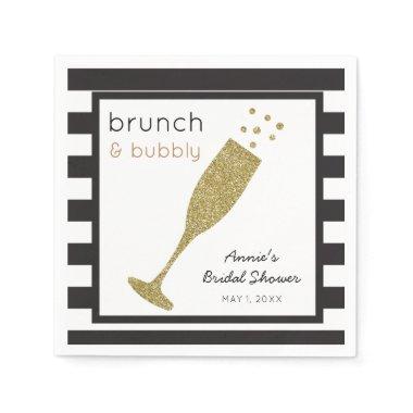 Brunch and Bubbly Faux Gold Glitter & Black Drink Paper Napkins