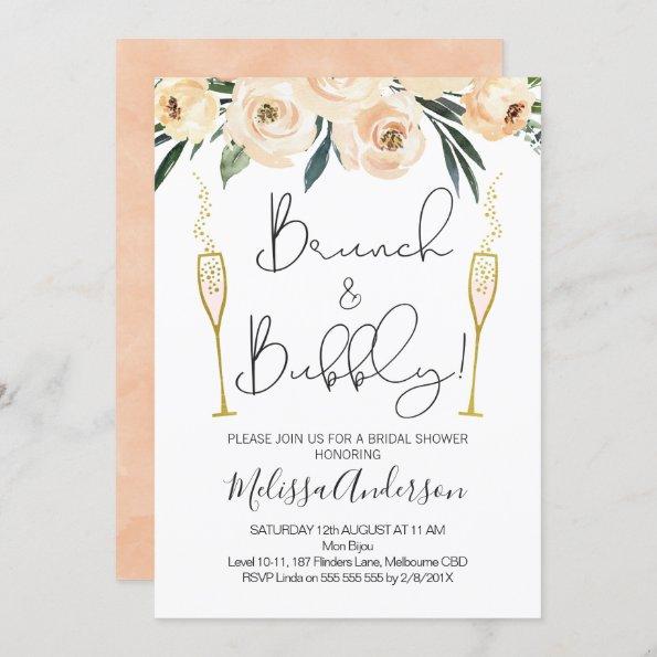 Brunch And Bubbly Floral Bridal Shower Invitations