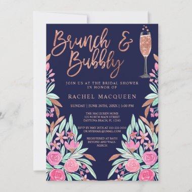 Brunch and Bubbly Floral Glitter Bridal Shower Invitations