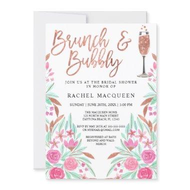 Brunch and Bubbly Floral Glitter Bridal Shower Invitations