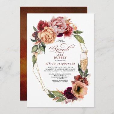 Brunch and Bubbly Floral Modern Fall Bridal Shower Invitations
