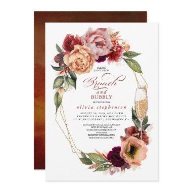 Brunch and Bubbly Floral Modern Fall Bridal Shower Invitations