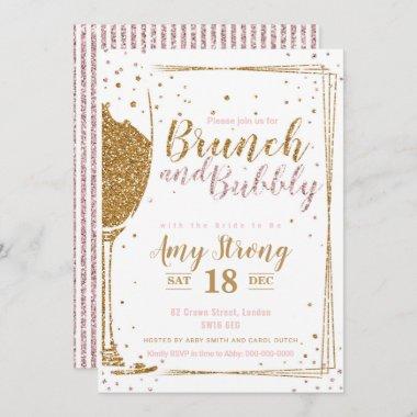 Brunch and Bubbly glittered with 2 striped backgr Invitations
