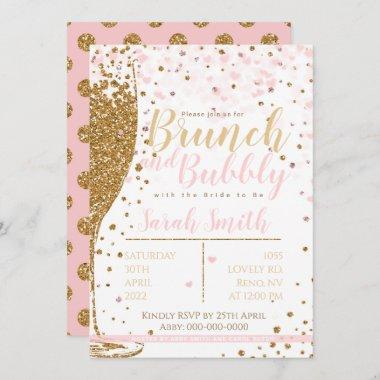 Brunch and Bubbly gold glitter big polka backgr Invitations