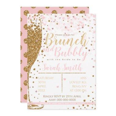 Brunch and Bubbly gold glitter big polka backgr Invitations