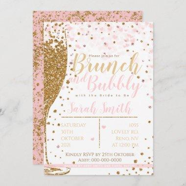 Brunch and Bubbly gold glitter splashed backgr Invitations