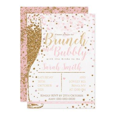 Brunch and Bubbly gold glitter splashed backgr Invitations