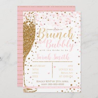 Brunch and Bubbly gold glitter striped backgr Invitations