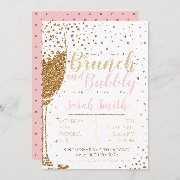 Brunch and Bubbly gold glitter with dotted back Invitations