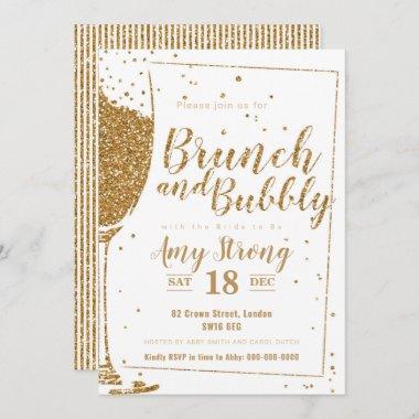 Brunch and Bubbly gold glitter with striped back Invitations