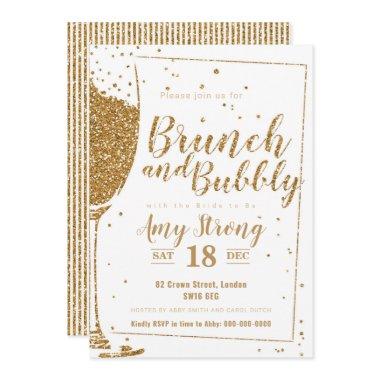 Brunch and Bubbly gold glitter with striped back Invitations