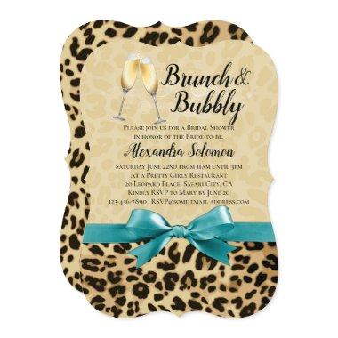 Brunch and Bubbly Leopard Turquoise Bridal Shower Invitations