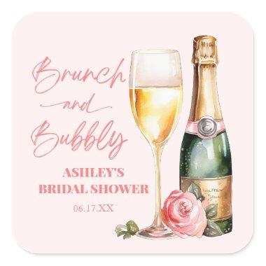 Brunch and Bubbly Mimosa Champagne Bridal Shower Square Sticker