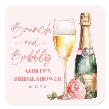 Brunch and Bubbly Mimosa Champagne Bridal Shower Square Sticker