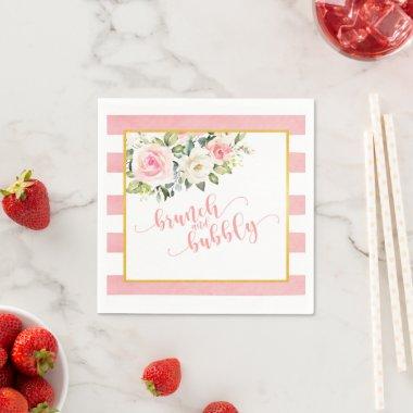 Brunch and Bubbly Napkin - Pink Text/Stripes