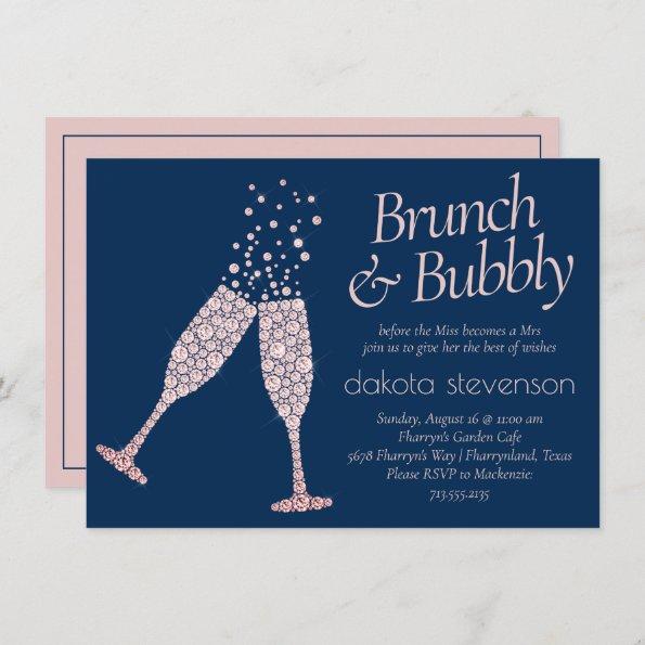 Brunch and Bubbly | Navy Blue Blush Pink Shower Invitations