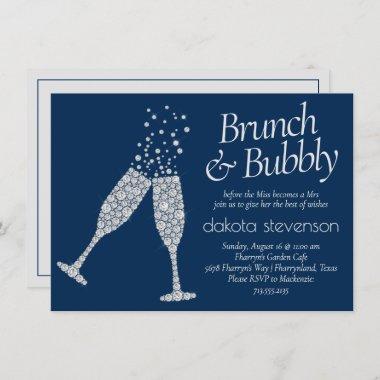 Brunch and Bubbly | Navy Blue Silver Gray Shower Invitations