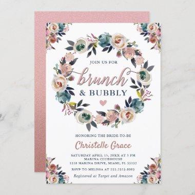 Brunch and Bubbly Navy Dusty Pink Bridal Shower Invitations