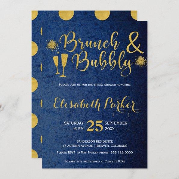 Brunch and bubbly navy glam gold bridal shower Invitations