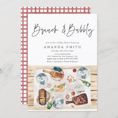 Brunch and Bubbly Picnic BBQ Red Plaid Baby Shower Invitations