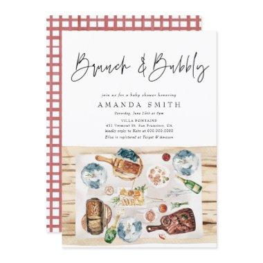 Brunch and Bubbly Picnic BBQ Red Plaid Baby Shower Invitations