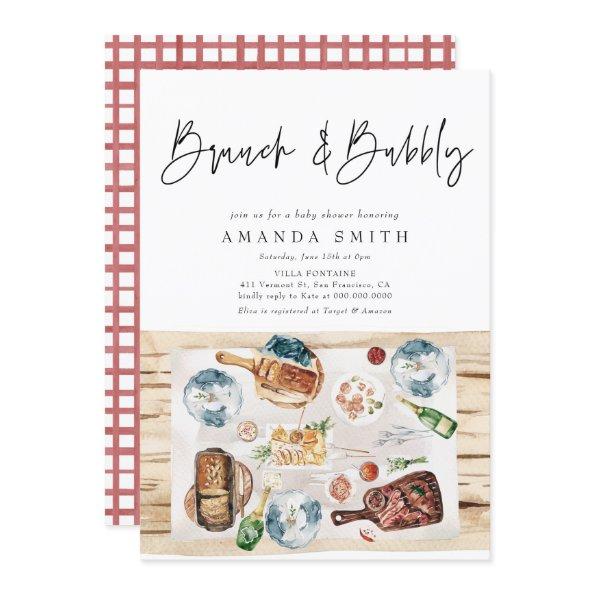 Brunch and Bubbly Picnic BBQ Red Plaid Baby Shower Invitations