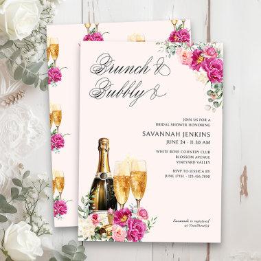Brunch and Bubbly Pink Champagne Bridal Shower Invitations