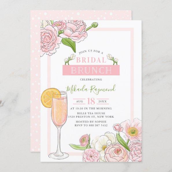 Brunch and Bubbly | Pink Floral Bridal Brunch Invitations