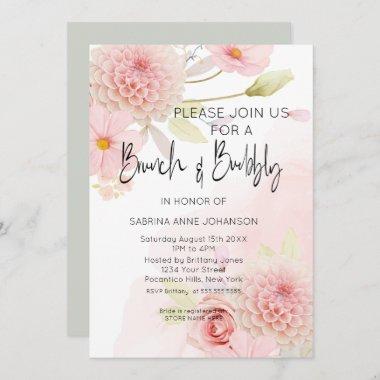 Brunch and Bubbly Pink Floral Bridal Shower Invita Invitations
