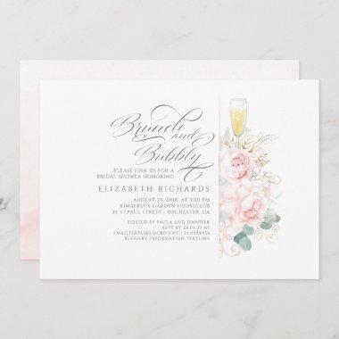 Brunch and Bubbly Pink Floral Bridal Shower Invitations