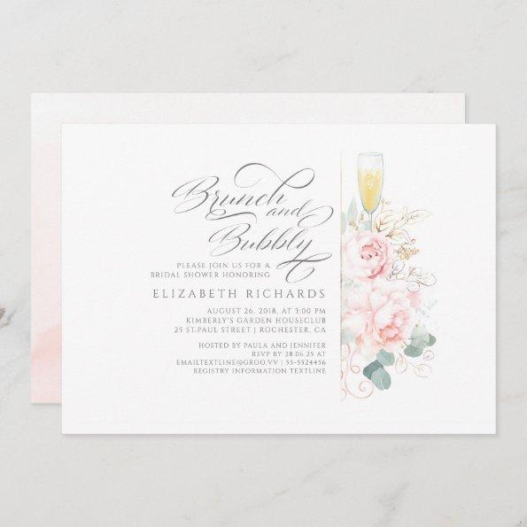 Brunch and Bubbly Pink Floral Bridal Shower Invitations