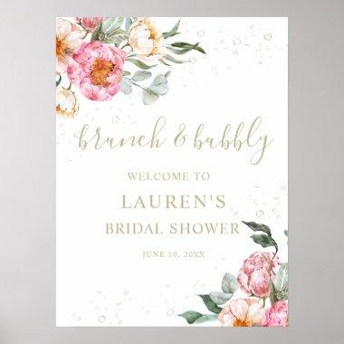 Brunch and Bubbly Pink Floral Bridal Shower Sign