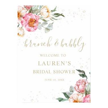 Brunch and Bubbly Pink Floral Bridal Shower Sign