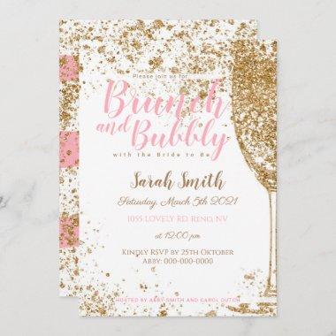 Brunch and Bubbly pink stripes glitter Invitations