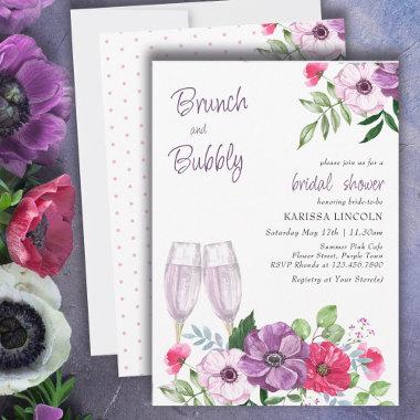 Brunch and Bubbly Purple Pink Floral Bridal Shower Invitations
