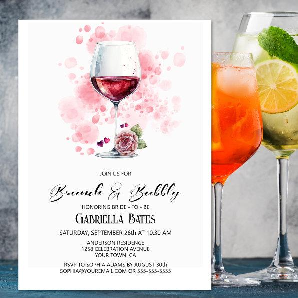 Brunch and Bubbly Red Wine Glass Bridal Shower Invitations
