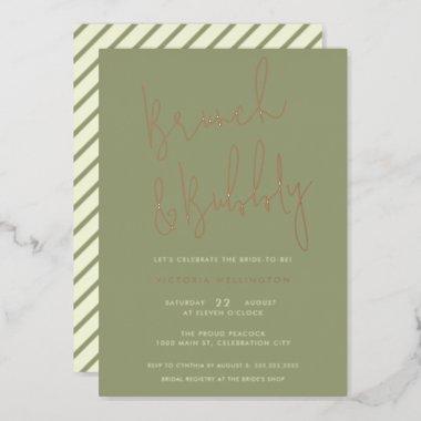 Brunch and Bubbly Sage Green Bridal Shower Gold Foil Invitations