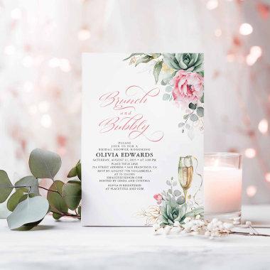 Brunch and Bubbly Succulents Pink Bridal Shower Invitations