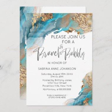 Brunch and Bubbly Teal and Gold Abstract Invitations