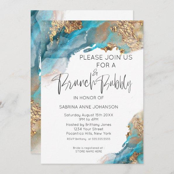 Brunch and Bubbly Teal and Gold Abstract Invitations