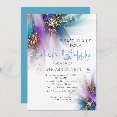 Brunch and Bubbly Teal Purple Abstract Invitations