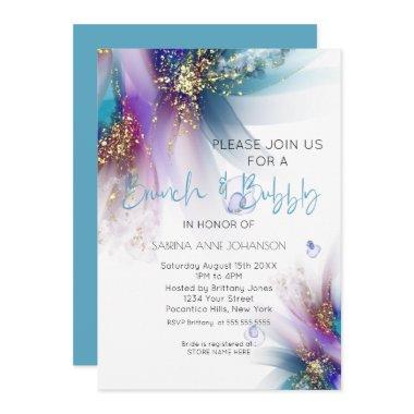 Brunch and Bubbly Teal Purple Abstract Invitations