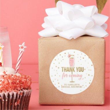 Brunch and Bubbly Thank You Pink Bridal Shower Cla Classic Round Sticker