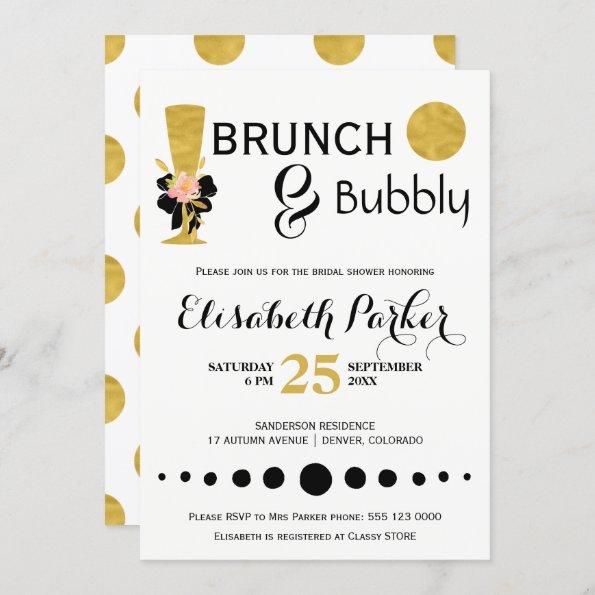 Brunch and bubbly white black gold bridal shower Invitations