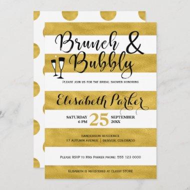 Brunch and bubbly white stripes gold bridal shower Invitations