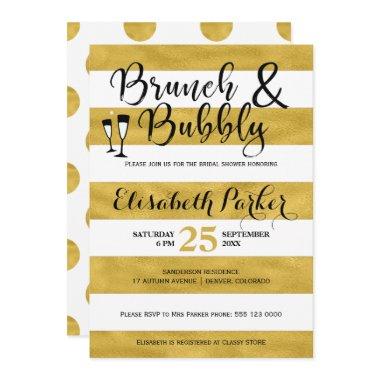 Brunch and bubbly white stripes gold bridal shower Invitations