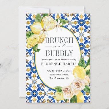 Brunch and Bubbly Yellow Lemon Bridal Shower Invitations