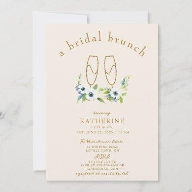Brunch Bubbly Anemone Gold Floral Bridal Shower Invitations